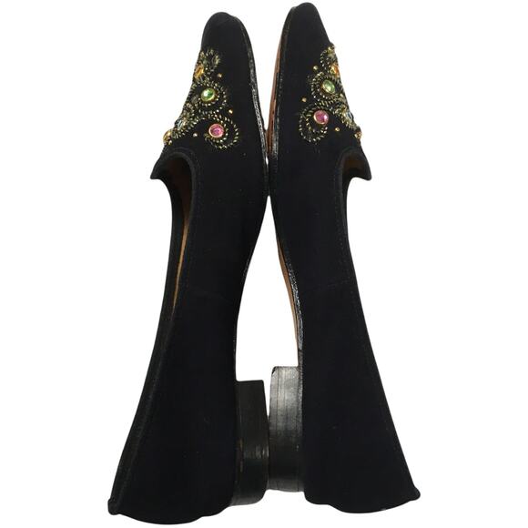 Saks Fifth Avenue Flats Gem Embellished Black Velvet Round Toe Slip On Loafer 7 - Picture 4 of 13